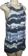 Shannon Ford NY Wrap Blouse Pullover Sleeveless Top Blue Tie Dye Medium Stretch 