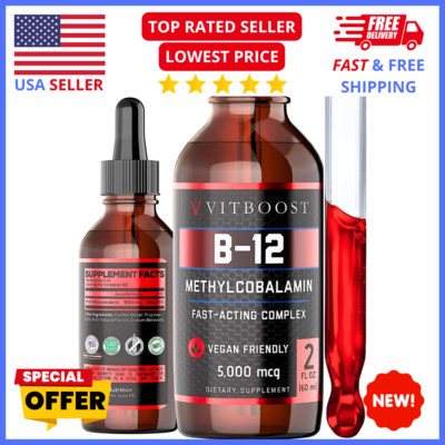 High Potency B12 Drops: 5000mcg Vegan, Raspberry, Energy Boost