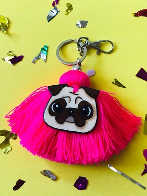 Handmade PUG Dog Breed Puppy Wood Keychain Ring Made In Mexico FREE SHIPPING