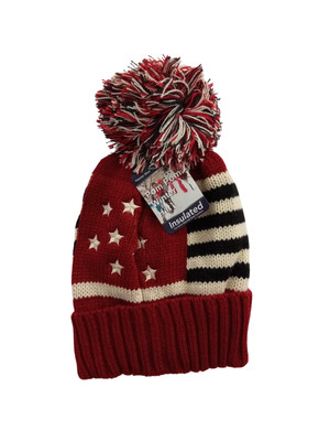 Winter Hat Thermo Wear Pom Pom Knit Hat USA Flag Insulated Unisex - 1 Hat