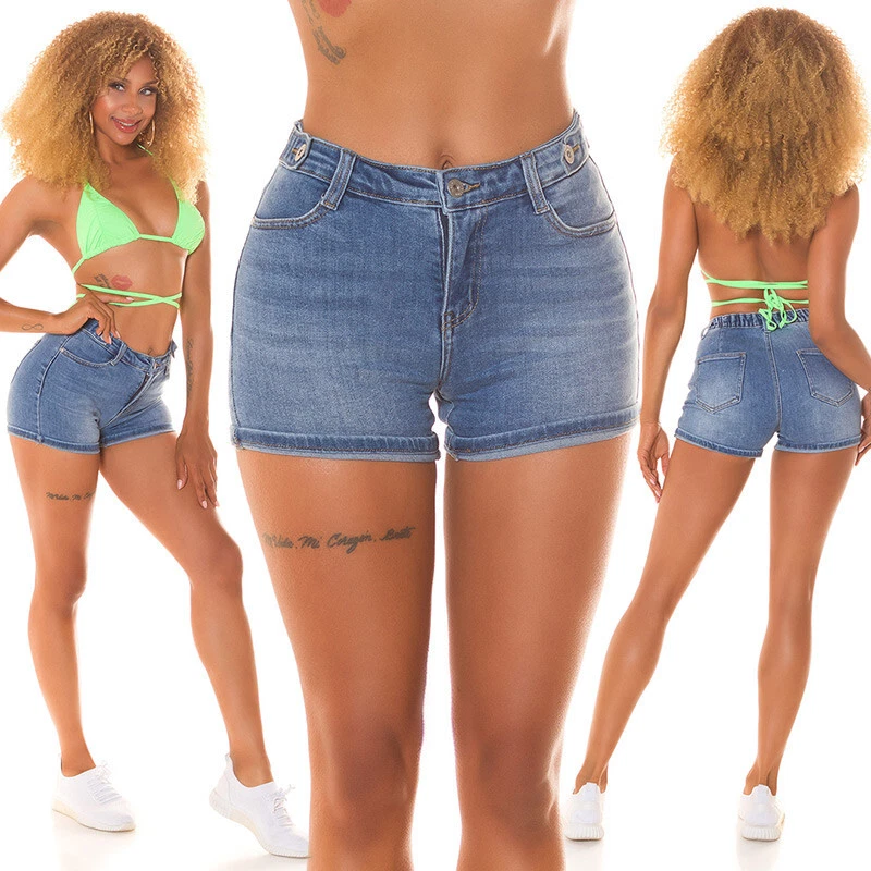 WolweS Pantaloncini Di Jeans Skinny Da Donna Sollevamento Dell'anca A Vita Alta Moda Sexy Sottile Elastico Tinta Unita Pantaloncini Versatili Da Strada Semplici Europei E Americani S 123091421