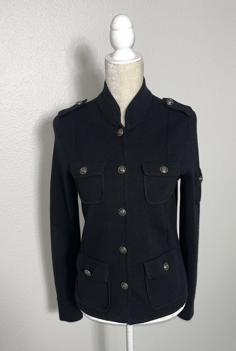 Giacca Blazer Tory Burch 100% Lana Sgt Pepe Maglia Militare Logo Bottoni Nero M