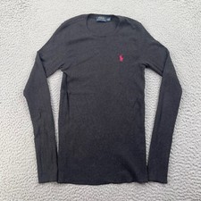 Polo Ralph Lauren Girls Youth Medium Gray Thermal Shirt Waffle Knit Pony Logo