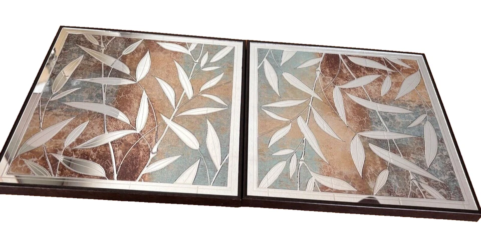 2 BAMBOO SILOUETTE MIRROR WALL ART. FRAMED IN BRONZ COLORED TIN 12" x12" - Image 2 of 4
