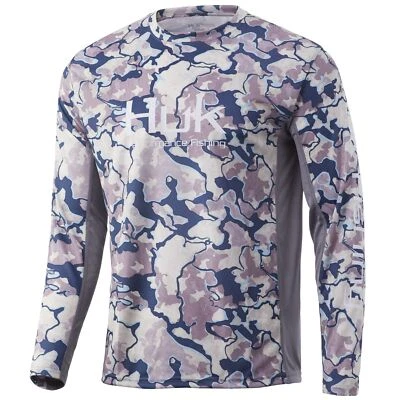 Huk Performance Fishing Men's Icon X Current Long Sleeve Shirt Ocean Tally Camo