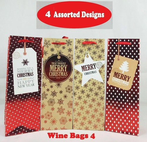 12x Christmas XMAS Wine Bottle Gift Bags Paper Carry Bags Gift Wrap Holder Party - Picture 7 of 7
