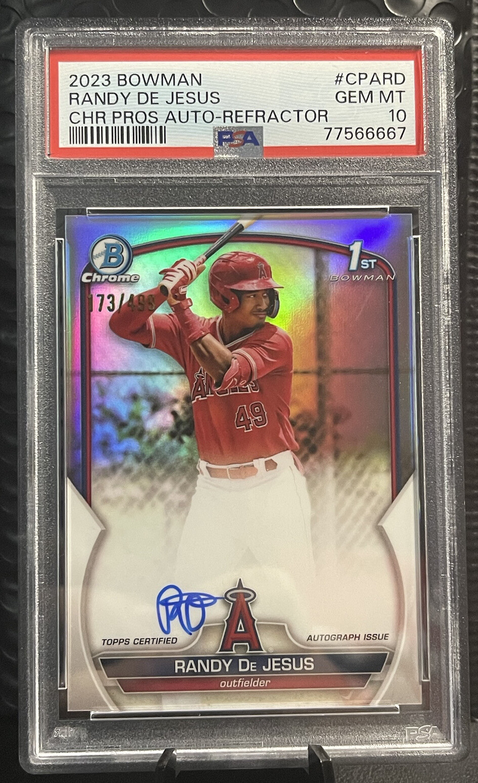 Randy De Jesus 2023 1st Bowman Chrome MLB Refractor #/499 Auto PSA 10 Angels
