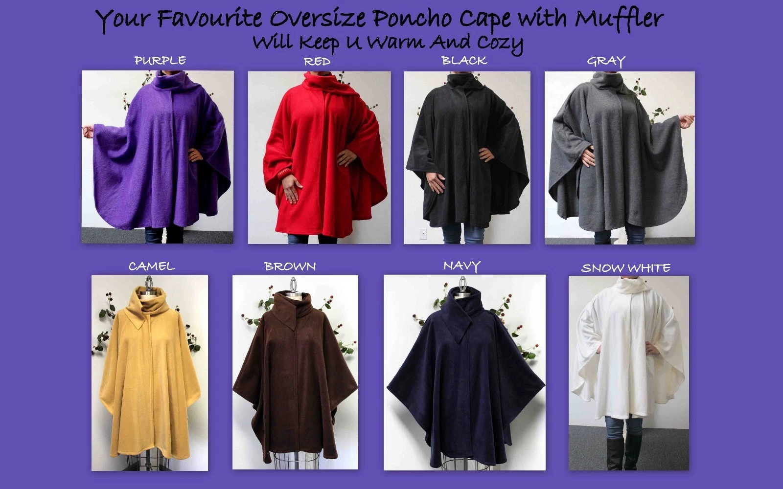 Warm with Muffler, Travelers Full Size Plus Size Poncho Cape for Everyone.