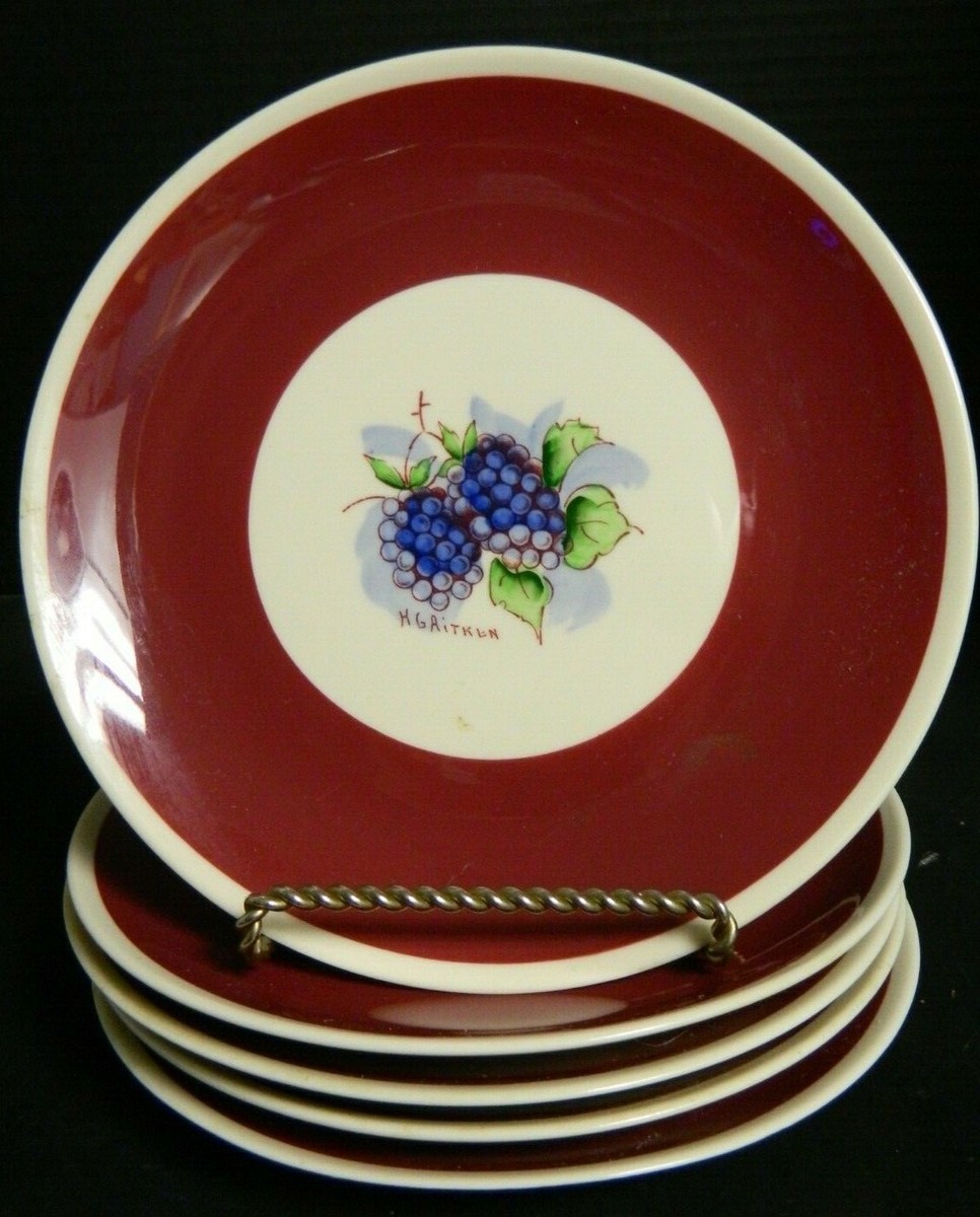 Vintage Set Of (5) HG Aitken Signed Old Ivory Berry Syracuse China