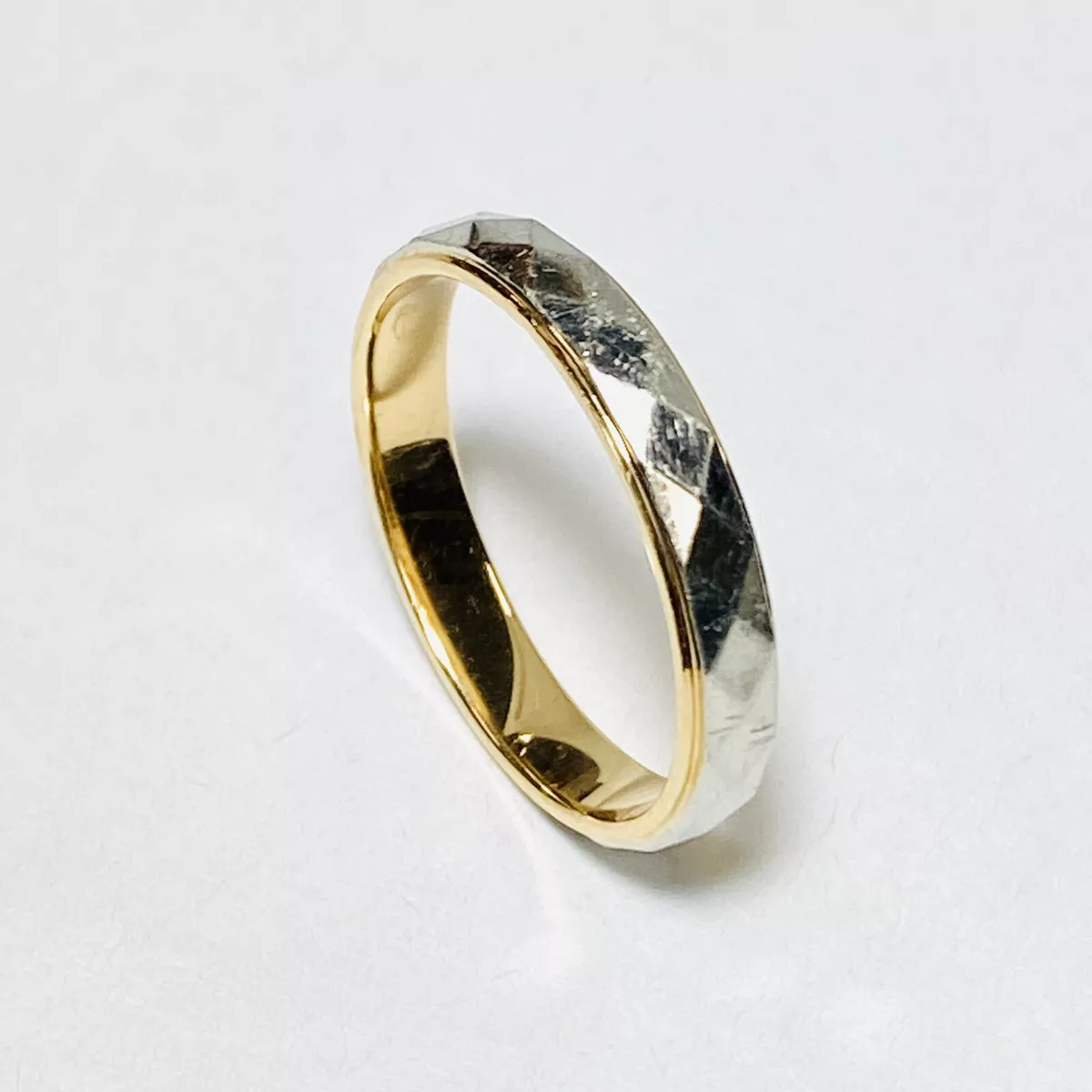 TSL Hong Kong 18K Yellow Gold Faceted Platinum Wedding Band Size 8.75 Ring 4.5g