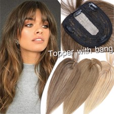 Caramel 100 Remy Human Hair Women Topper Toupee Hairpiece Clip In Skin Base BANG