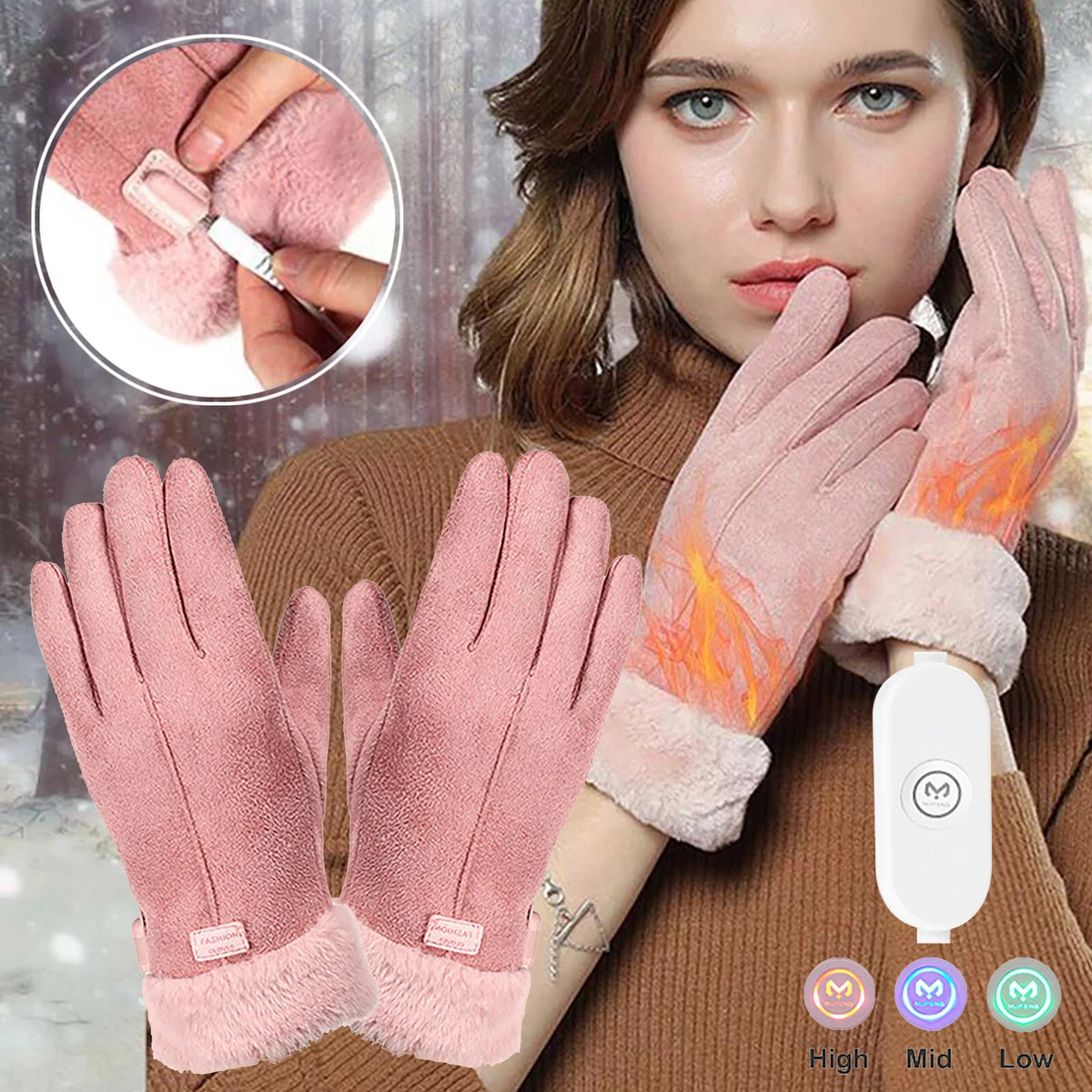 Womens Cute Winter Electric Heated Gloves Warm Hand USB Windproof  Touchscreen