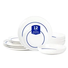 Luna 12-Piece Porcelain Dinnerware Set, Plates and Bowls Set, Dish Set for 4,...