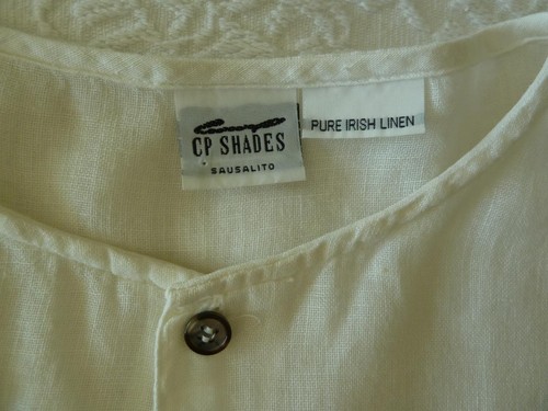 CP SHADES Vtg Lagenlook Boho White Irish Linen Knee Length Henley Tunic L OS 47B - Picture 5 of 7
