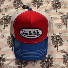 VON DUTCH RED WHITE  BLUE TRUCKER HAT MESH BACK ADJUSTABLE ONE SIZE