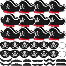 Pirate Hat Set for Kids, 36 Pcs Felt Pirate Hat, Skull Print Eye Patches, Fak...