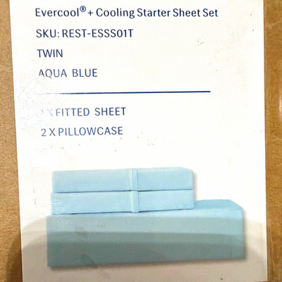 Rest Evercool+ Cooling Starter Sheet Set Twin Aqua Blue REST-ESSS01T
