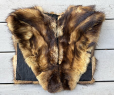 Vintage fur wrap shawl or collar raccoon dark browns golds lined square back