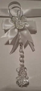 *new*white bling unisex clear Baby pram charm bling bear on bow mixed beads