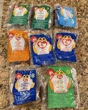 Lot 8 TY TEENIE BEANIES 1998-1999 McDonalds Happy Meal Toys SEALED Vtg Set
