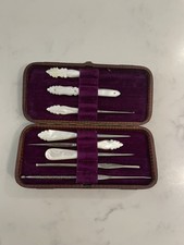 Antique Sewing and Travel Companion Set Mother of Pearl Handles Joseph Rogers