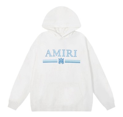 AMIRI White Blue Graphic Print Logo Pullover Hoodie Men's