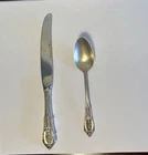 Wallace Sterling Silver Rose Point Youth Spoon 5 1/4” Knife 7 3/8” No Monogram