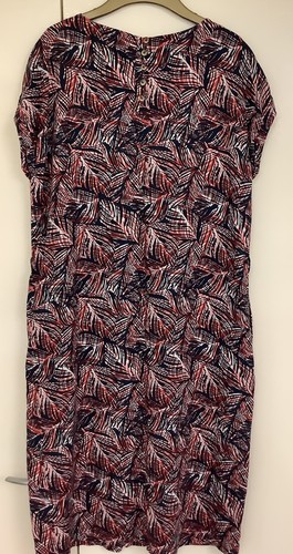 Lily and Me Size 12 Dress Red, White, Blue Print, Linen Blend, Side Pockets - Picture 3 of 7