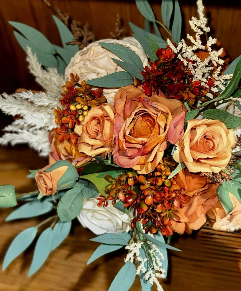 Настоящее прикосновение поддельные искусственные подружки невесты свадебный букет богемное ржавчины оранжевый  - Изображение 3 из 4