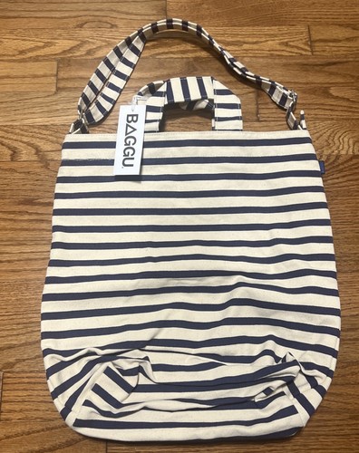 BAGGU Sailor Stripe Duck Bag Canvas Tote Shopping Beach Bag Navy Nautical NWT