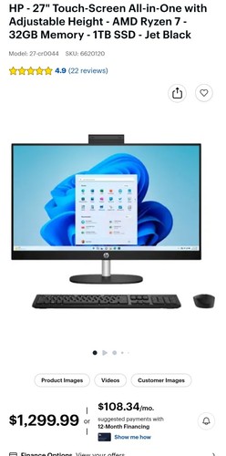 HP 27" Touchscreen AIO Desktop, AMD Ryzen 7 7730U, 32GB RAM, 1TB SSD, Black NEW! - Picture 2 of 8