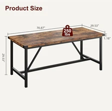 71" Rectangle Kitchen Table Industrial Dining Table for 6-8 People No Chairs