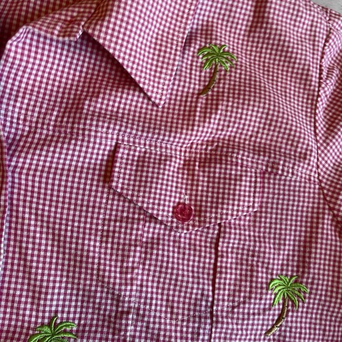 Quacker Factory 3X Button Down Shacket Shirt Jacket Pink Gingham Palm Trees - 第 6/18 張圖片
