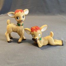 Vintage Christmas Hard Plastic Deer Fawn Brown Big Eyes 3  Set Of 3 Figures