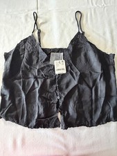 NWT Free People Intimately Black Lace Trim Button-Up Camisole Top Size Large