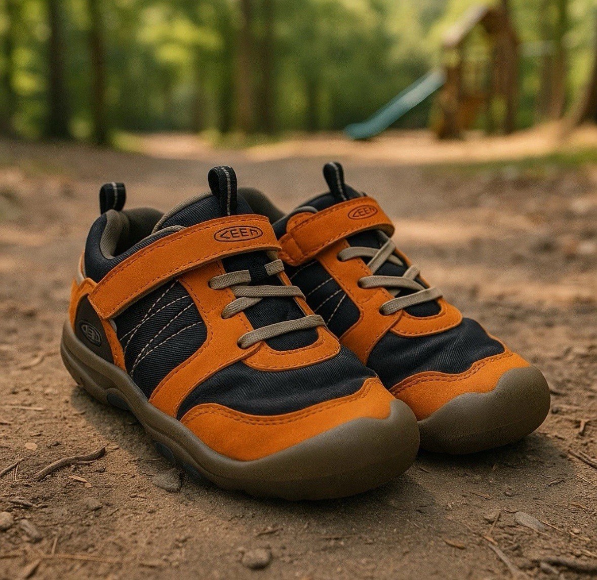 Scarpe Keen Youth 6Y arancione e nero resistenti trail grip punta paraurti sneakers cinturino