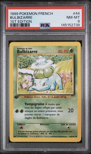 1999 Pokemon FRENCH 1st Edition Base Set Bulbizarre-Bulbasaur 44/102 PSA 8 NM-MT