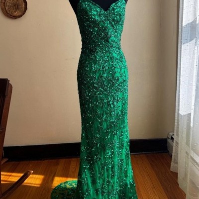 Emerald Green Sherri Hill Strapless Maxi Mermaid Dress
