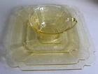 Vintage Depression Glass YELLOW Indiana glass Lorain Basket 4 Piece Set
