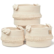 3-Piece Boho Decor Storage Basket Set   Cotton Rope Woven Baskets for Organiz...