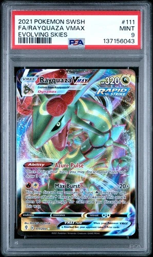 2021 POKEMON SWORD & SHIELD EVOLVING SKIES #111 FULL ART/RAYQUAZA VMAX PSA 9