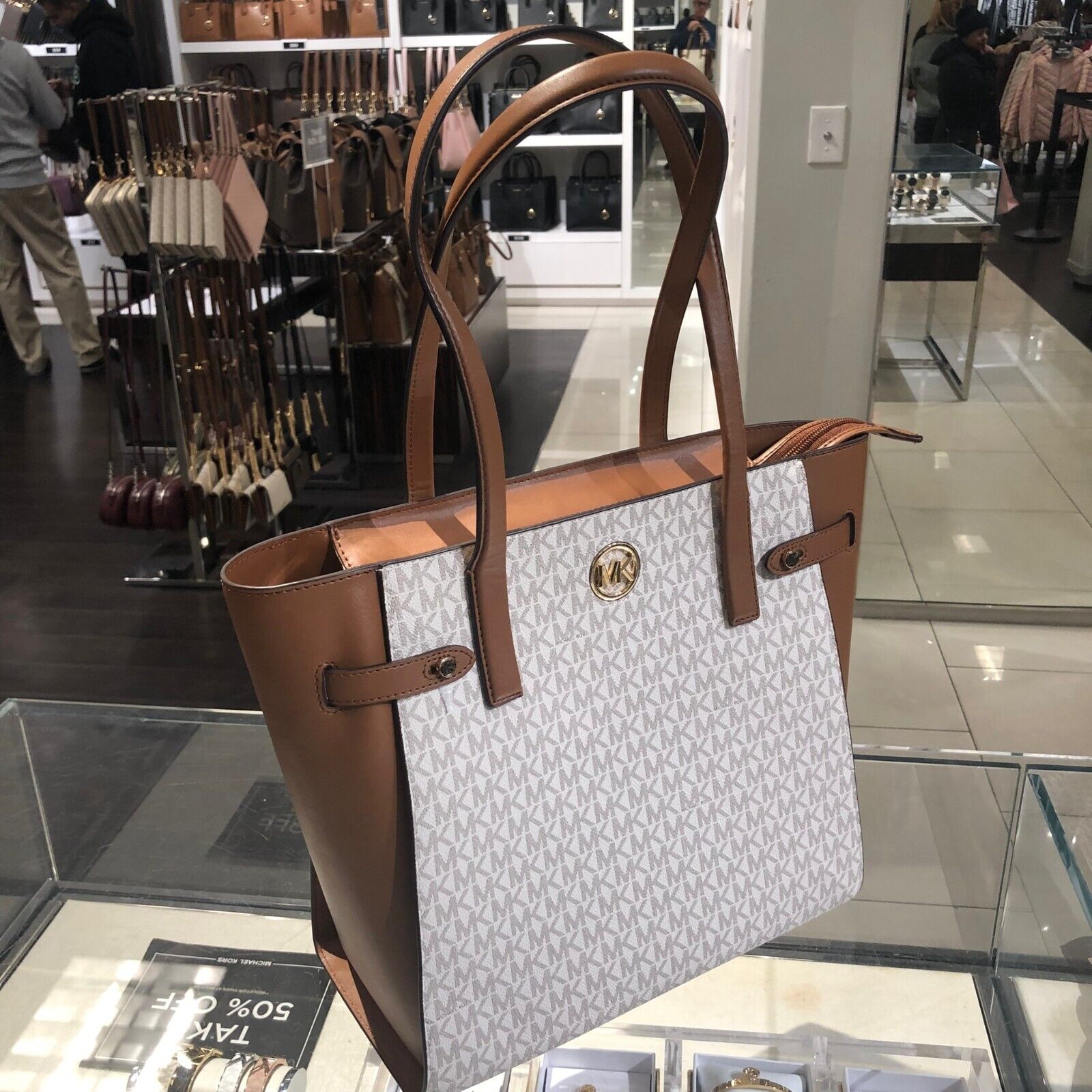  Michael Kors Nomad Large Multi Function Top Zip Tote  Vanilla/Acorn One Size : Clothing, Shoes & Jewelry