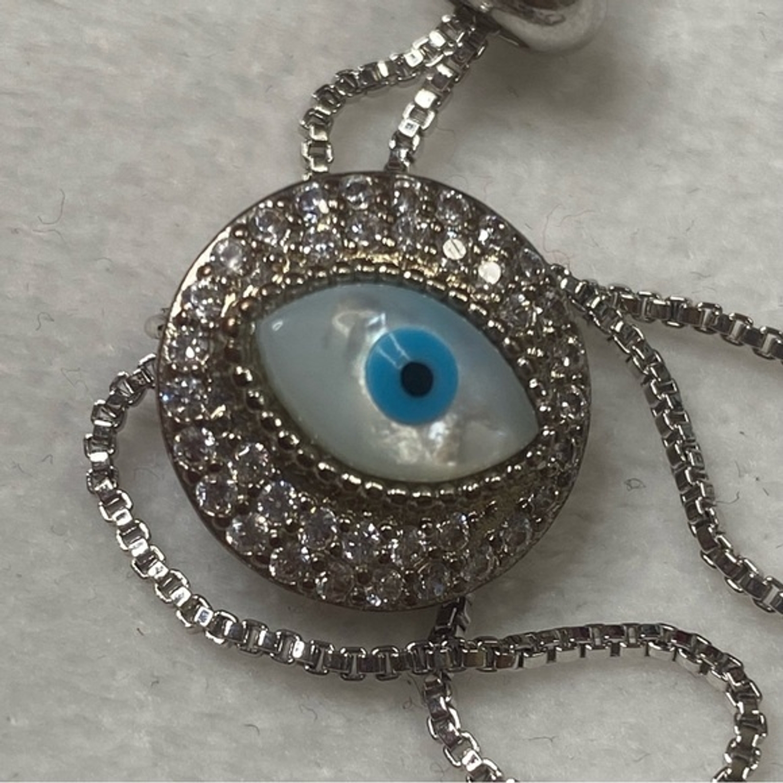 Evil eye round silver blue stone adjustable strap… - image 6