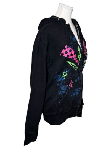 Vintage 2000 Y2K Top Heavy Neon Black Full Zip Hoodie Large Luxury - Bild 3 von 5