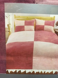 Super King Size Duvet Cover Set Faux Sqaure Polycotton Pink Micro