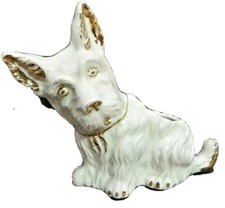 Vintage Scottie Westie Cairn Terrior White  Gold Dog Ceramic Planter 7" Tall