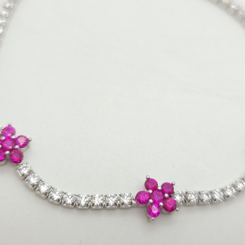 Neu Adinas Jewels Sterlingsilber weiß & rosa CZ Blume 6,75 Zoll Tennisarmband - Bild 4 von 8