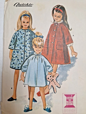 Robe Nightgown Girls 2 3 S McCalls 7048 Sewing Pattern Cut VTG Quickie Nightie