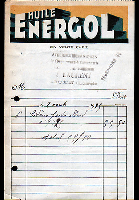 PARIS (VIII°) ERDÖL / KRAFTSTOFFE ''ENERGOL'' Rechnung 1935