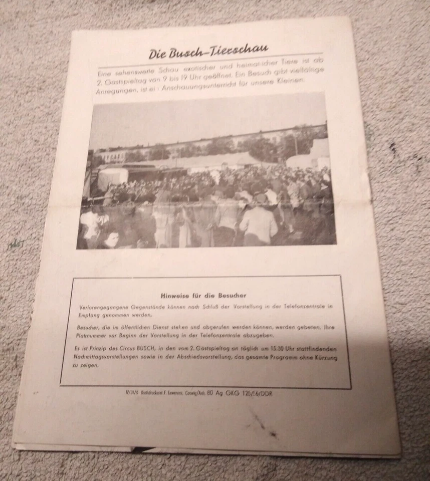 ALT PROSPEKT ZIRKUS BUSCH CIRCUS BUSCH  DDR 1956 - Bild 4 von 4